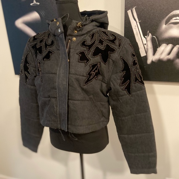 Free People Fleur De Lis Denim Puffer Jacket / Washed Black - Picture 3 of 11